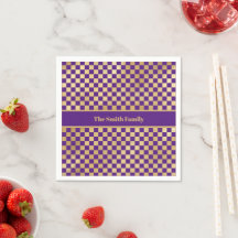 Purple Gold Checkered Paper Napkin