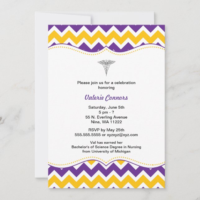 Purple Gold Chevron Nurse Graduation Invite RN BSN (Front)
