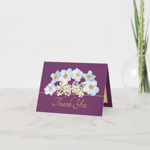 Purple Gold Chic Anemone Orchid Bouquet Thank You Card