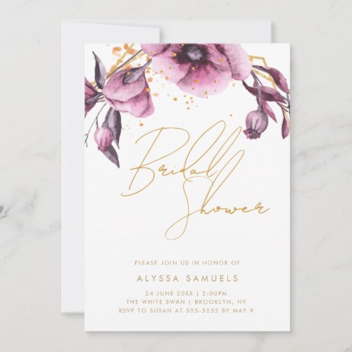 Purple Gold Chic Floral Bridal Shower Invitation