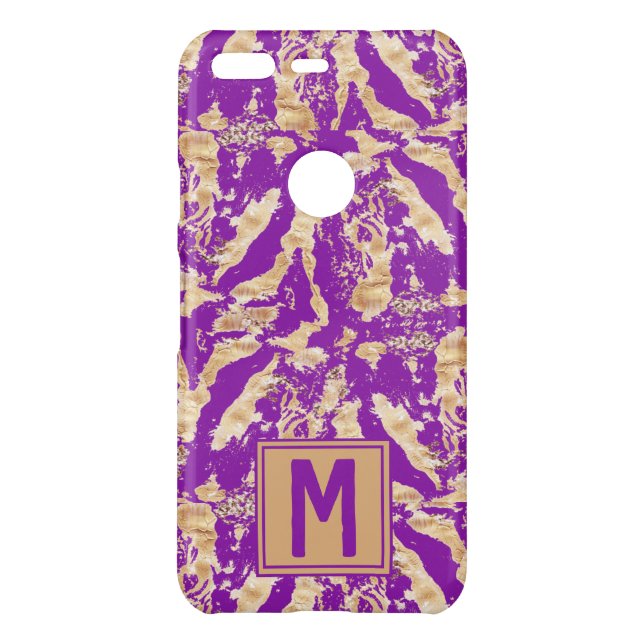 Purple Gold Chic marble Elegant Custom Monogram Uncommon Google Pixel Case (Back)