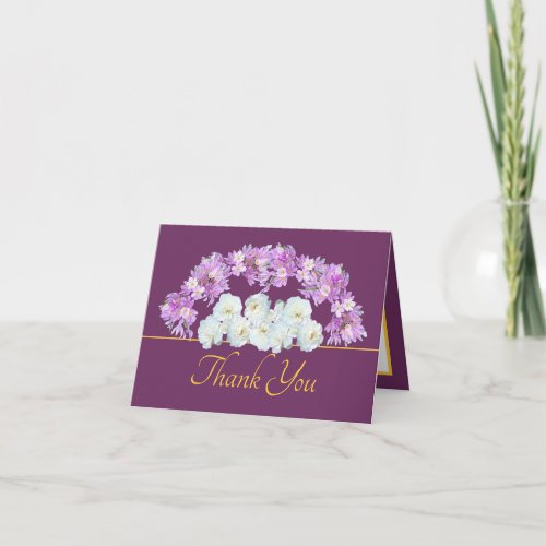 Purple Gold Chic Roses Crocuses Garland Thank You Card