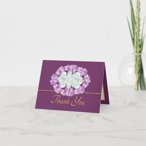 Purple Gold Chic Roses Crocuses Wreath Thank You Card