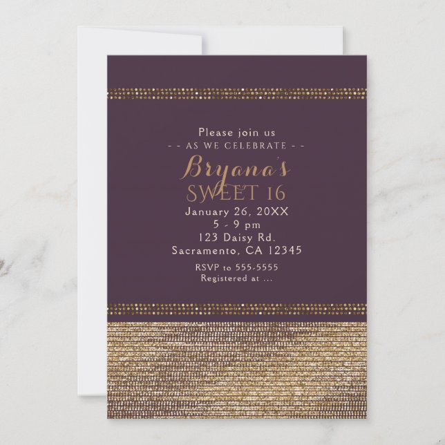 Purple Gold Chic Sparkling Glam Party Invitations (Front)