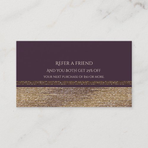 Purple Gold Chic Sparkling Glam Refer a Friend Referral Card