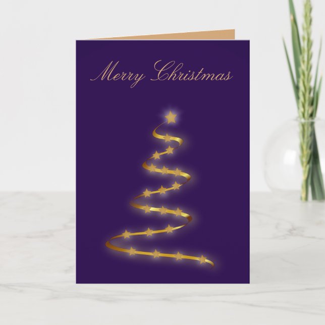Purple & Gold Christmas Tree Greeting Card (Front)