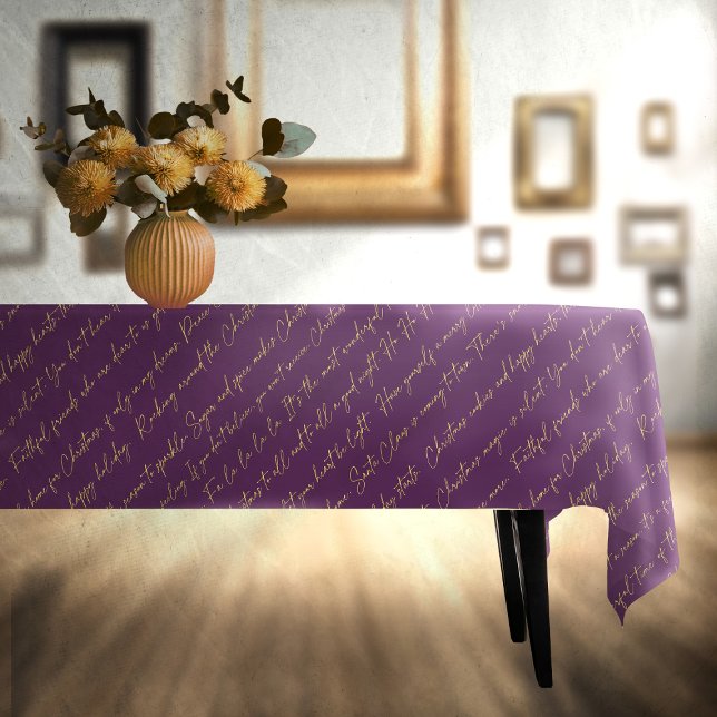 Purple Gold Christmas Typography Pattern#36 ID1009 Tablecloth (Creator Uploaded)