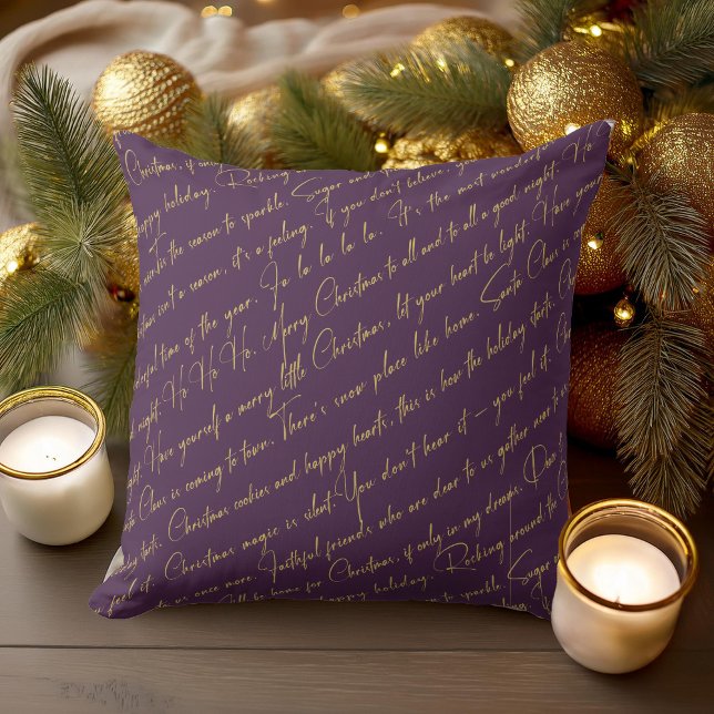 Purple Gold Christmas Typography Pattern#36 ID1009 Throw Pillow (Creator Uploaded)