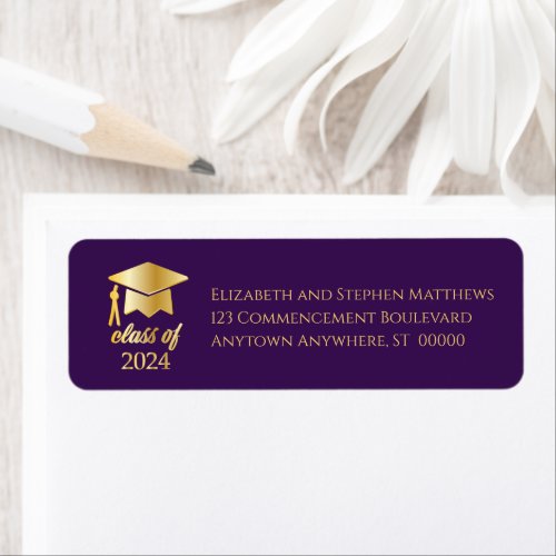 Purple  Gold Class of 2023 Graduation Cap Label