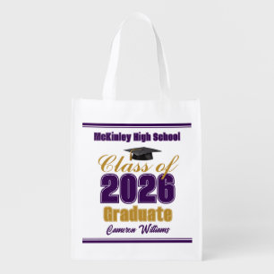 Purple Gold Class of 2026 Custom Graduation Party Grocery Bag