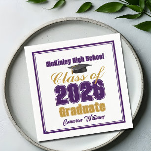 Purple Gold Class of 2026 Custom Graduation Party Napkins