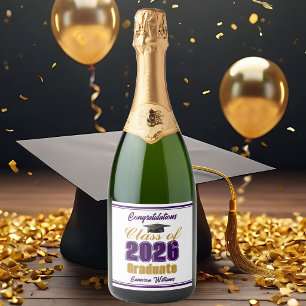 Purple Gold Class of 2026 Custom Graduation Party Sparkling Wine Label