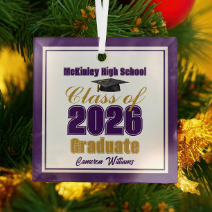 Purple Gold Class of 2026 Graduation Christmas Glass Ornament
