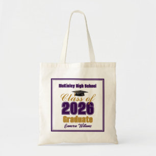Purple Gold Class of 2026 Graduation Custom Tote Bag