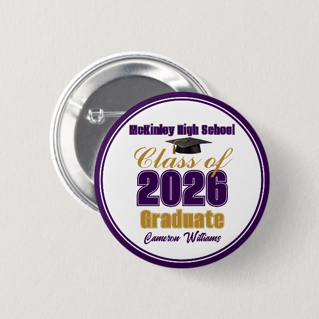 Purple Gold Class of 2026 Graduation Keepsake Button (Front & Back)