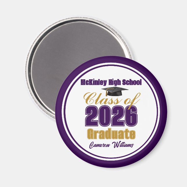 Purple Gold Class of 2026 Graduation Keepsake Magnet (Front/Back)