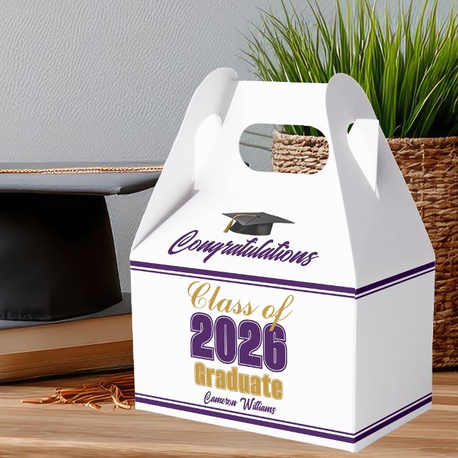 Purple Gold Class of 2026 Graduation Party Favor Boxes (Creator Uploaded)