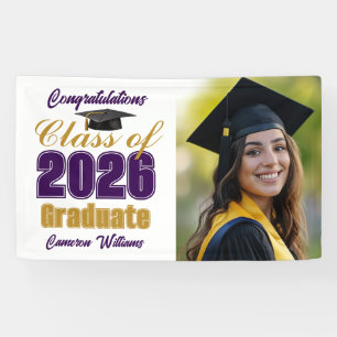 Purple Gold Class of 2026 Graduation Party Photo Banner