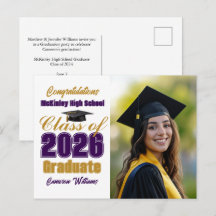 Purple Gold Class of 2026 Photo Graduation