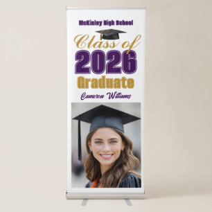 Purple Gold Class of 2026 Photo Graduation Party Retractable Banner