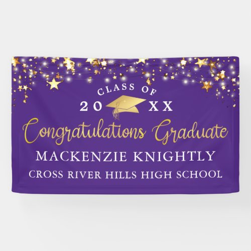Purple Gold Class of Congrats Grad Script Stars Banner