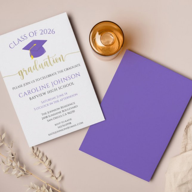 Purple & Gold Class of Graduation Party Invitation (Creator Uploaded)