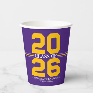 Purple & Gold Class of Personalized Graduation Paper Cups