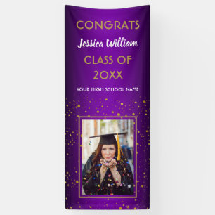 Purple Gold Confetti 2020 Photo Graduation Party Banner