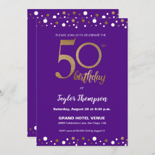Purple Gold Confetti 50th birthday party Custom Invitation