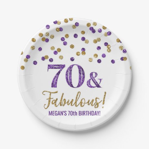 Purple Gold Confetti 70 and Fabulous Birthday Paper Plates