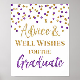 Purple Gold Confetti Advice for Graduate Sign