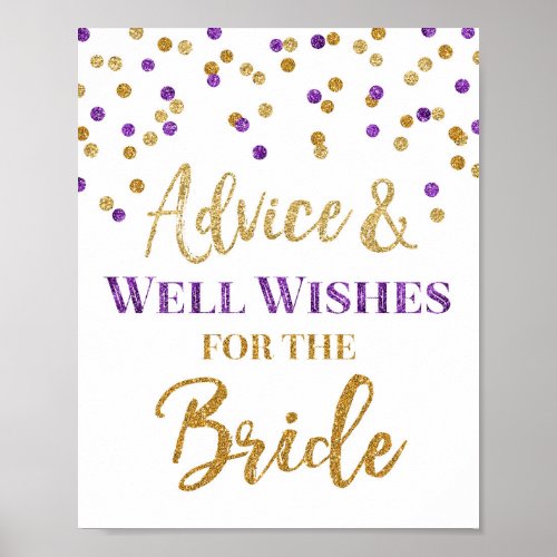 Purple Gold Confetti Advice for the Bride Sign