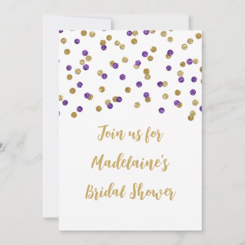 Purple Gold Confetti Bridal Shower Invitation
