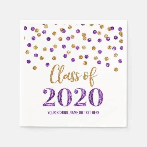 Purple Gold Confetti Class of 2020 Graduation Napkins