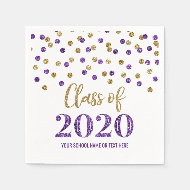 Purple Gold Confetti Class of 2020 Graduation Napkins (Front)