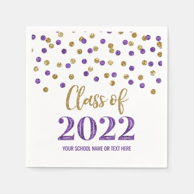 Purple Gold Confetti Class of 2022 Napkins (Front)