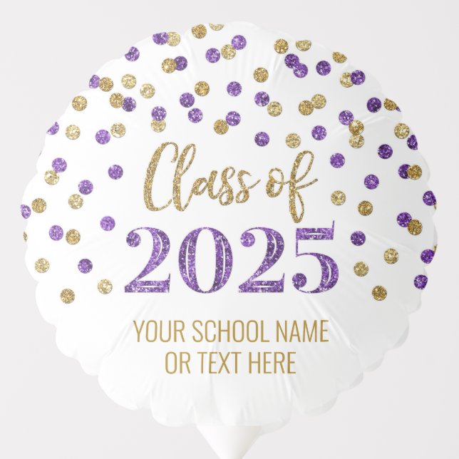 Purple Gold Confetti Class of 2025 Graduation Balloon (Front)