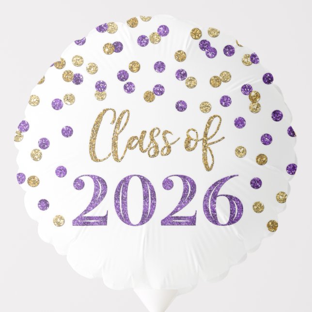 Purple Gold Confetti Class of 2026 Graduation Balloon (Front)