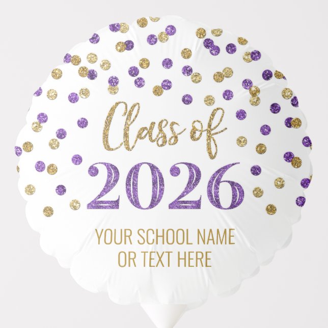 Purple Gold Confetti Class of 2026 Graduation Balloon (Front)