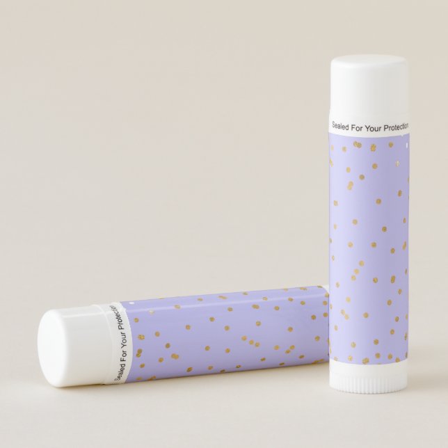 Purple Gold Confetti Dots Modern Glam Party Favor Lip Balm (Front)