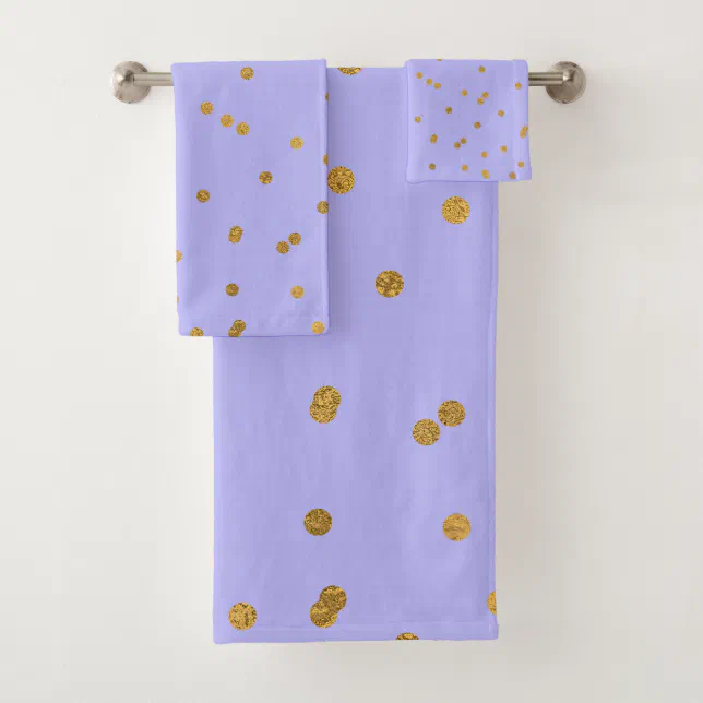 Purple & Gold Confetti Dots Modern Glamour Glam Bath Towel Set | Zazzle