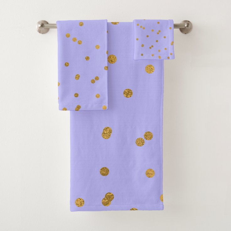 Purple & Gold Confetti Dots Modern Glamour Glam Bath Towel Set | Zazzle