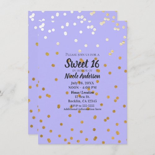 Purple  Gold Confetti Dots Modern Glamour Glam Invitation
