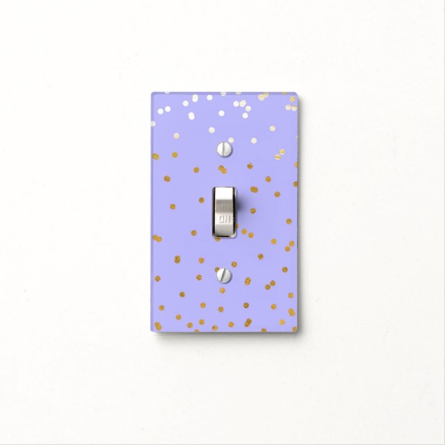 Purple & Gold Confetti Dots Modern Glamour Glam Light Switch Cover (In Situ)