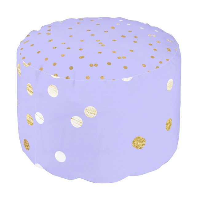 Purple & Gold Confetti Dots Modern Glamour Glam Pouf (Angled Back)