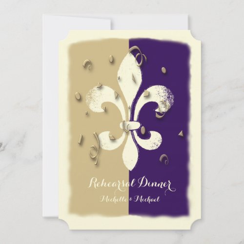 Purple Gold Confetti Fleur de Lis event Invitation