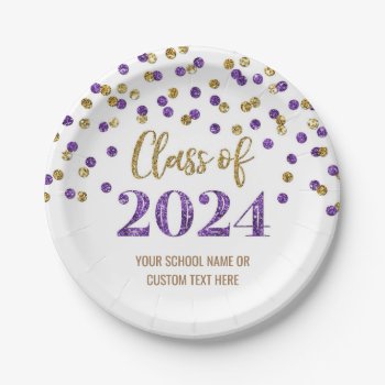 Purple Gold Confetti Graduation 2024 Paper Plates by DreamingMindCards at Zazzle