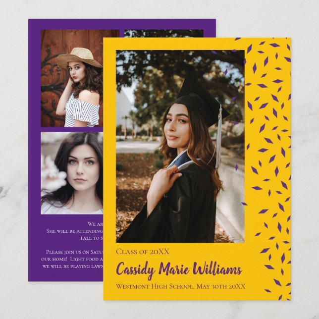 Purple Gold Confetti Graduation Announcement (Front/Back)