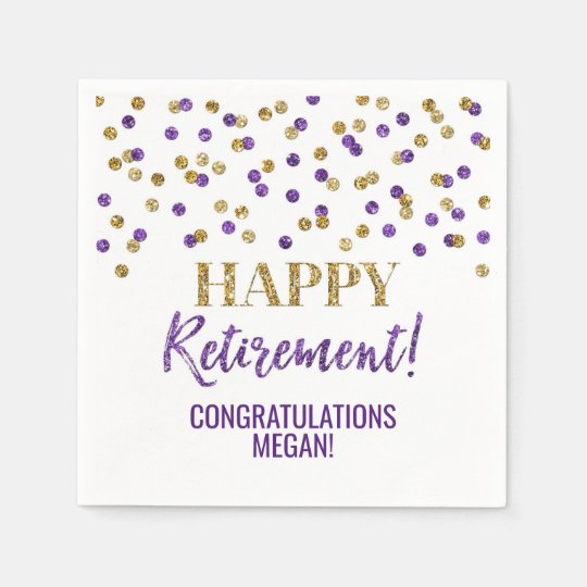 Purple Gold Confetti Happy Retirement Napkins | Zazzle.com