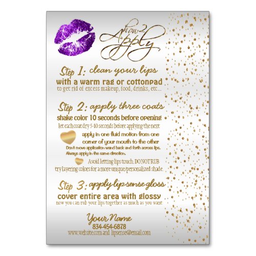 Purple  Gold Confetti Lip Instructions _White Table Number